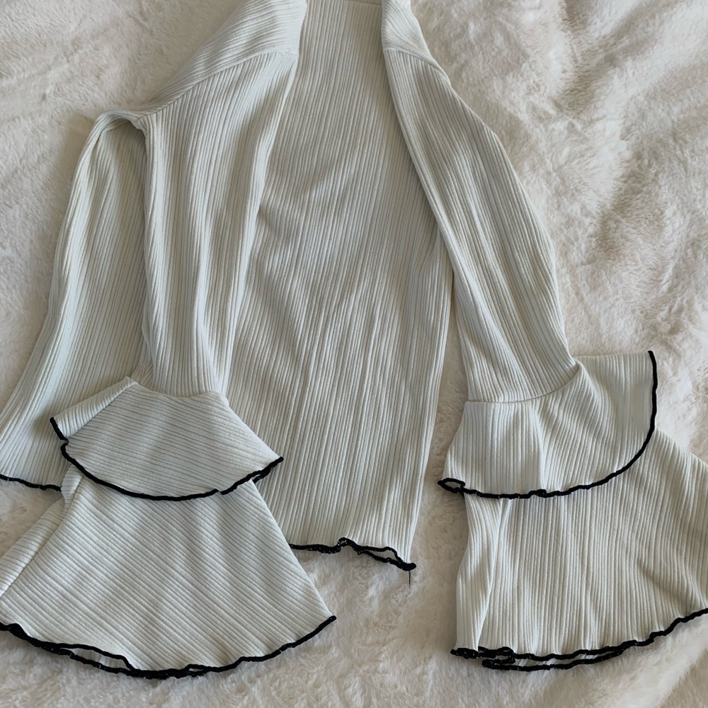 Pixie Market White Sweater With Ruffle Sleeves - image 3